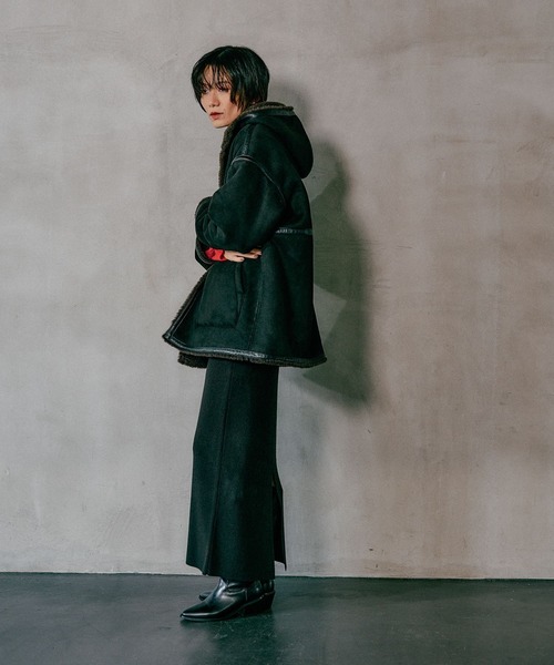 リバーシブルムートンボアポンチョコート 601535（ムートンコート