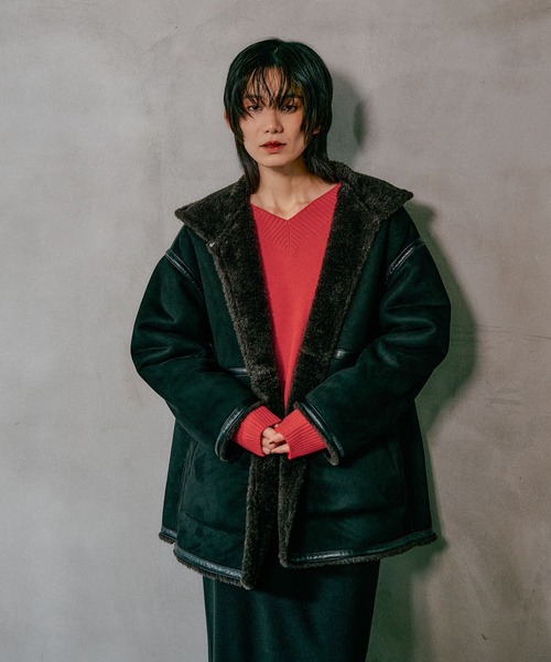 リバーシブルムートンボアポンチョコート 601535（ムートンコート