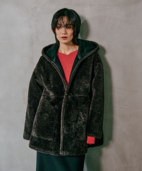 リバーシブルムートンボアポンチョコート 601535（ムートンコート