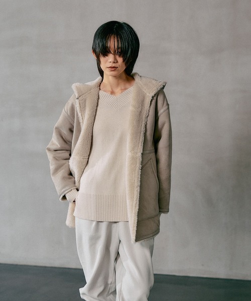 リバーシブルムートンボアポンチョコート 601535（ムートンコート