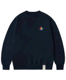 [UNISEX]レインボーフラワースマイル刺繍マンツーマン_ネイビー