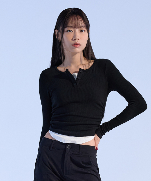 MOAA(モア)の「デュアルヘンリーネックスリーブ_裏起毛 (ブラック)(Tシャツ/カットソー・レディース・その他・SMALL/MEDIUM)」の1枚目の写真