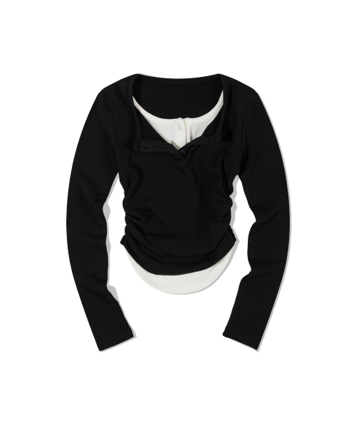 MOAA(モア)の「デュアルヘンリーネックスリーブ_裏起毛 (ブラック)(Tシャツ/カットソー・レディース・その他・SMALL/MEDIUM)」の2枚目の写真