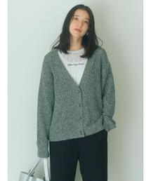 Samansa Mos2 blue | ラメニットVネックカーディガン(カーディガン/ボレロ)