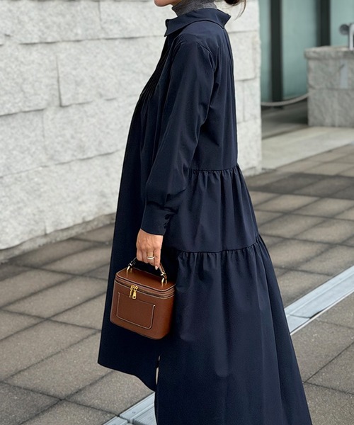 ピンタックティアードシャツワンピース【低身長・小柄女性向け