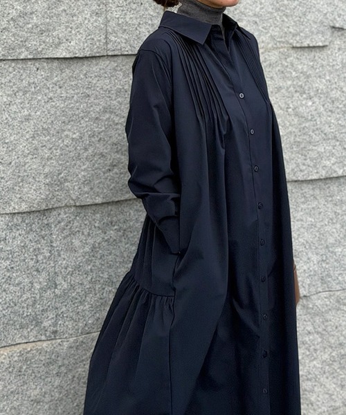 ST.ROONEY(セントルーニー)の「ピンタックティアードシャツワンピース【低身長・小柄女性向け】(ワンピース・レディース・ネイビー/ホワイト/カーキ・XS)」の7枚目の写真