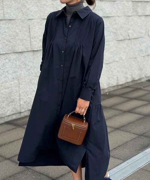 ST.ROONEY(セントルーニー)の「ピンタックティアードシャツワンピース【低身長・小柄女性向け】(ワンピース・レディース・ネイビー/ホワイト/カーキ・XS)」の8枚目の写真
