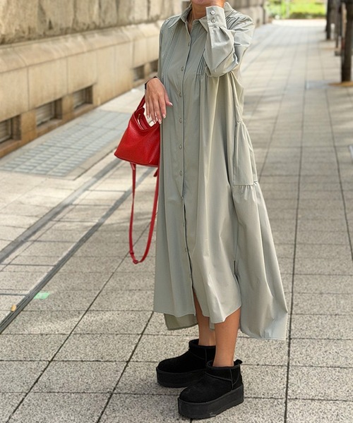 ST.ROONEY(セントルーニー)の「ピンタックティアードシャツワンピース【低身長・小柄女性向け】(ワンピース・レディース・ネイビー/ホワイト/カーキ・XS)」の9枚目の写真