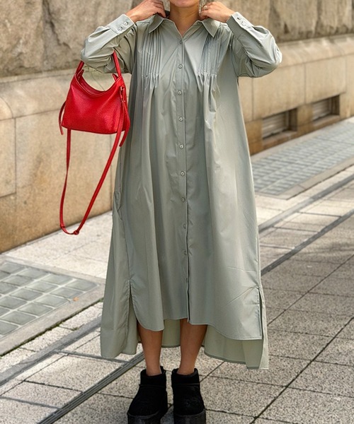 ST.ROONEY(セントルーニー)の「ピンタックティアードシャツワンピース【低身長・小柄女性向け】(ワンピース・レディース・ネイビー/ホワイト/カーキ・XS)」の14枚目の写真