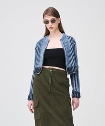 Ribbed Zip-Up Knit Cardigan  Sky Blue