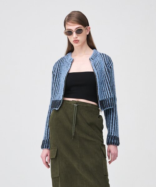 ETMON(エトモン)の「Ribbed Zip-Up Knit Cardigan Sky Blue(カーディガン/ボレロ・レディース・その他・FREE)」の1枚目の写真