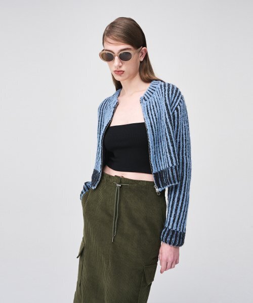 ETMON(エトモン)の「Ribbed Zip-Up Knit Cardigan Sky Blue(カーディガン/ボレロ・レディース・その他・FREE)」の2枚目の写真