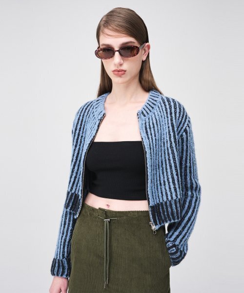 ETMON(エトモン)の「Ribbed Zip-Up Knit Cardigan Sky Blue(カーディガン/ボレロ・レディース・その他・FREE)」の5枚目の写真