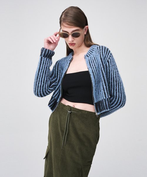 ETMON(エトモン)の「Ribbed Zip-Up Knit Cardigan Sky Blue(カーディガン/ボレロ・レディース・その他・FREE)」の6枚目の写真