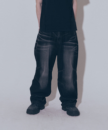 BLR（ビーエルアール）の「Embossed Wave Washing Wide Denim Pants Black（デニムパンツ）」