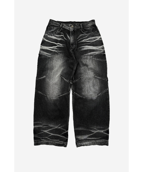BLR（ビーエルアール）の「Embossed Wave Washing Wide Denim Pants Black（デニムパンツ・メンズ・ブラック・SMALL/MEDIUM/LARGE/X-SMALL）」の19枚目の写真