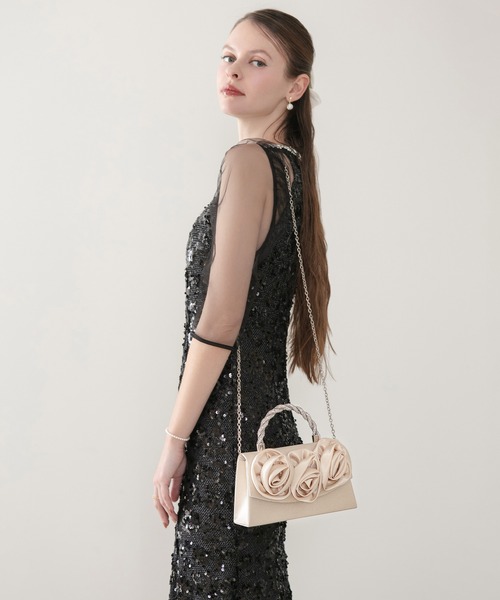 セール】【LEJA】チュールパイピングリーフベルトAラインワンピース