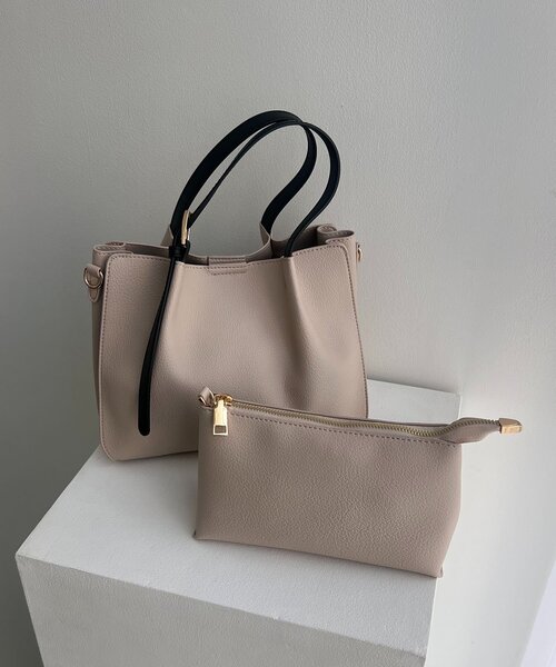 CAPRICIEUX LE'MAGE（カプリシューレマージュ）の「【ミニバッグSET】2SETタックハンドルバッグ（トートバッグ・レディース・ライトベージュ/ブラック/ブラウン・FREE）」の3枚目の写真