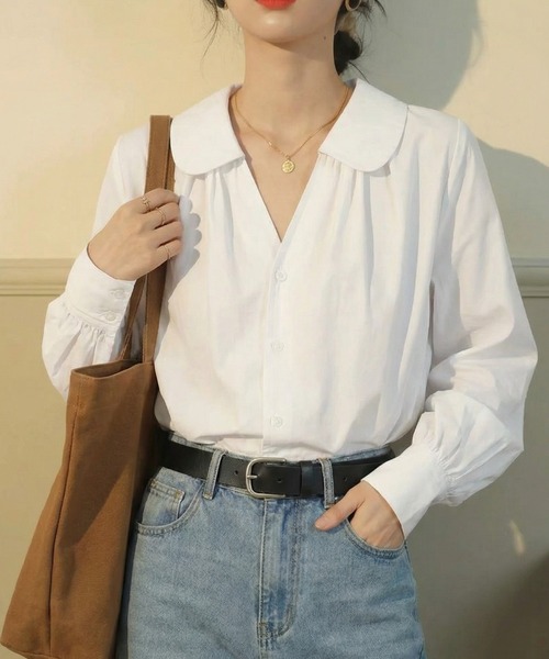 cammie(キャミー)の「丸襟ブラウス(シャツ/ブラウス・レディース・イエロー/ホワイト・M/L)」の1枚目の写真