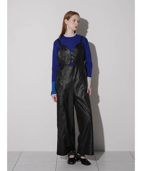 :ETHROF(イーサオブ)の「LEATHER-LIKE ALL-IN-ONE(つなぎ/オールインワン・レディース・ブラック・MEDIUM)」の1枚目の写真