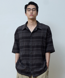 BALLUTE（バリュート）の「WRINKLE HALF SLEEVE COLLAR CARDIGAN (BROWN CHECK)（シャツ/ブラウス）」