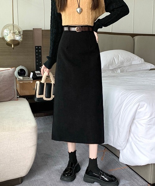 Miniministore(ミニミニストア)の「コーデュロイタイトスカート ベルト付き(スカート・レディース・ブラウン/ベージュ/ブラック/カーキ・L/M/XL/S)」の2枚目の写真