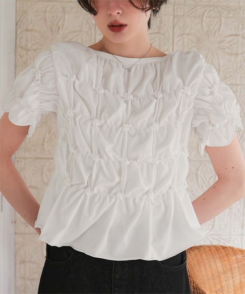 titivate(ティティベイト)の「ポコポコシャーリング半袖Tシャツ(Tシャツ/カットソー・レディース・ブラウン/ブラック/オフホワイト/オートミール/ピンク/イエロー/ネイビー・M/L)」の2枚目の写真