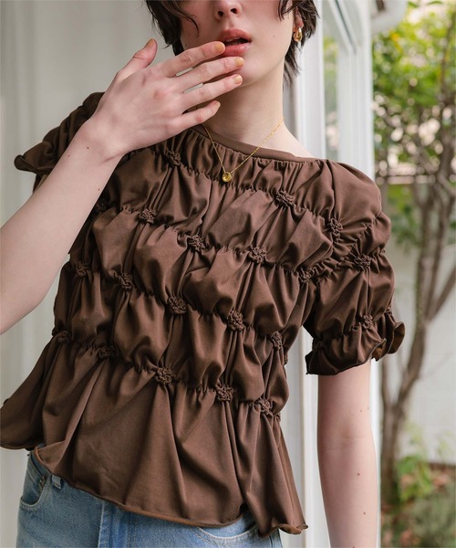 titivate(ティティベイト)の「ポコポコシャーリング半袖Tシャツ(Tシャツ/カットソー・レディース・ブラウン/ブラック/オフホワイト/オートミール/ピンク/イエロー/ネイビー・M/L)」の20枚目の写真