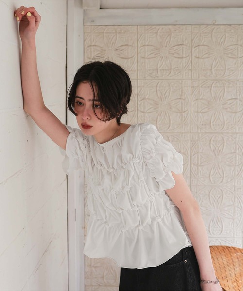 titivate(ティティベイト)の「ポコポコシャーリング半袖Tシャツ(Tシャツ/カットソー・レディース・ブラウン/ブラック/オフホワイト/オートミール/ピンク/イエロー/ネイビー・M/L)」の11枚目の写真