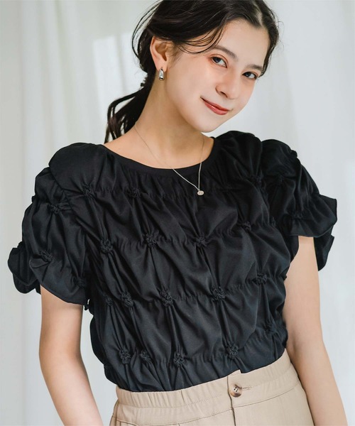titivate(ティティベイト)の「ポコポコシャーリング半袖Tシャツ(Tシャツ/カットソー・レディース・ブラウン/ブラック/オフホワイト/オートミール/ピンク/イエロー/ネイビー・M/L)」の19枚目の写真