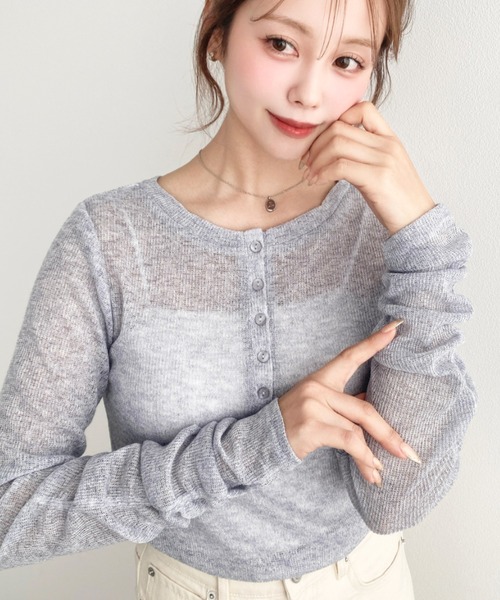 moment+(モーメントプラス)の「メランジシアーカットソー袖シャーリング長袖ヘンリートップス(Tシャツ/カットソー・レディース・イエロー/ピンク/ブラック/ブルー/グレー/オフホワイト・M)」の3枚目の写真