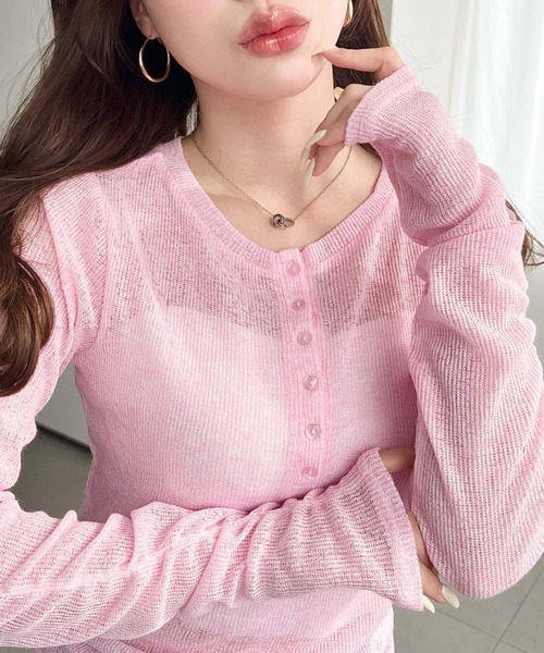 moment+(モーメントプラス)の「メランジシアーカットソー袖シャーリング長袖ヘンリートップス(Tシャツ/カットソー・レディース・イエロー/ピンク/ブラック/ブルー/グレー/オフホワイト・M)」の6枚目の写真