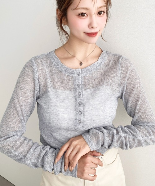 moment+(モーメントプラス)の「メランジシアーカットソー袖シャーリング長袖ヘンリートップス(Tシャツ/カットソー・レディース・イエロー/ピンク/ブラック/ブルー/グレー/オフホワイト・M)」の22枚目の写真