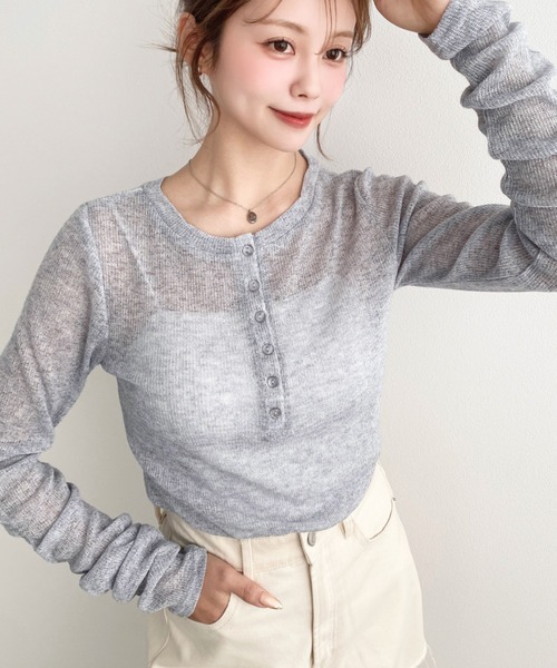 moment+(モーメントプラス)の「メランジシアーカットソー袖シャーリング長袖ヘンリートップス(Tシャツ/カットソー・レディース・イエロー/ピンク/ブラック/ブルー/グレー/オフホワイト・M)」の21枚目の写真