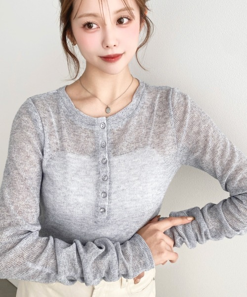 moment+(モーメントプラス)の「メランジシアーカットソー袖シャーリング長袖ヘンリートップス(Tシャツ/カットソー・レディース・イエロー/ピンク/ブラック/ブルー/グレー/オフホワイト・M)」の20枚目の写真