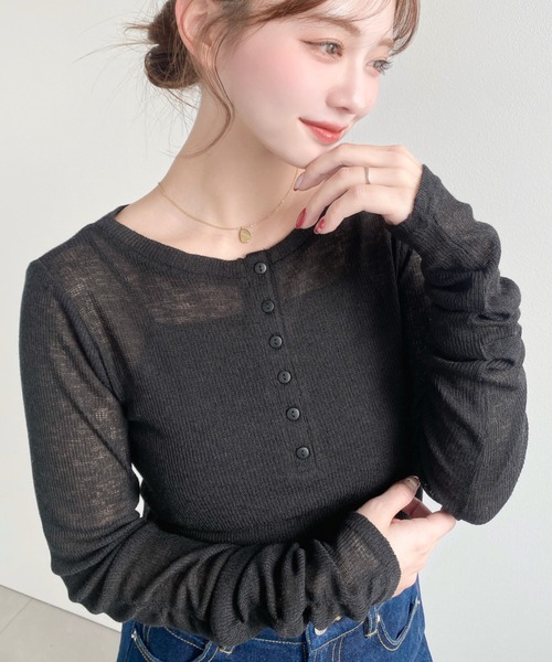moment+(モーメントプラス)の「メランジシアーカットソー袖シャーリング長袖ヘンリートップス(Tシャツ/カットソー・レディース・イエロー/ピンク/ブラック/ブルー/グレー/オフホワイト・M)」の17枚目の写真