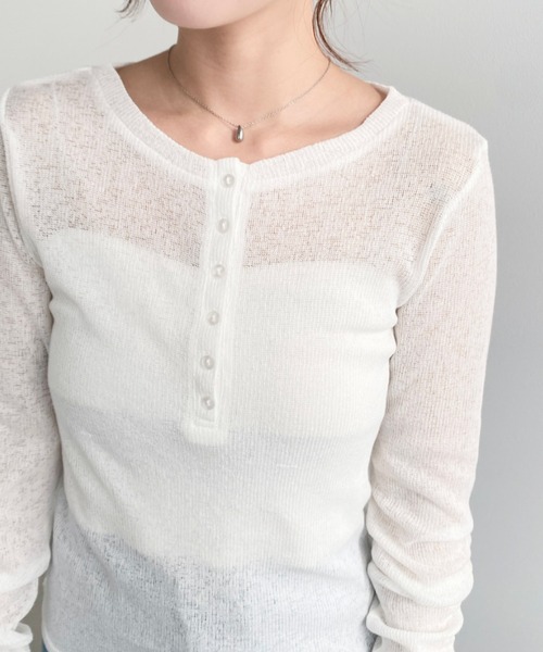 moment+(モーメントプラス)の「メランジシアーカットソー袖シャーリング長袖ヘンリートップス(Tシャツ/カットソー・レディース・イエロー/ピンク/ブラック/ブルー/グレー/オフホワイト・M)」の12枚目の写真