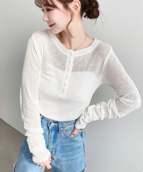 moment+(モーメントプラス)の「メランジシアーカットソー袖シャーリング長袖ヘンリートップス(Tシャツ/カットソー・レディース・イエロー/ピンク/ブラック/ブルー/グレー/オフホワイト・M)」の8枚目の写真
