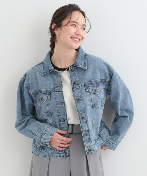 SHOO・LA・RUE(シューラルー)の「【SHOO・LA・RUE DENIM】ゆったりシルエットで大人カジュアル ゆるGジャン(デニムジャケット・レディース・ブルー系その他/ネイビー/ブルー・01/02/03/04)」の4枚目の写真