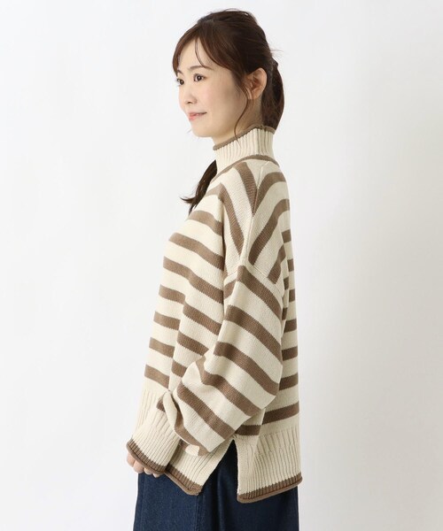 one'sterrace(ワンズテラス)の「ワイドボーダー ハイネックニットプルオーバー(ニット/セーター・レディース・アイボリー系8/ブラック系8/ベージュ系8・02)」の5枚目の写真