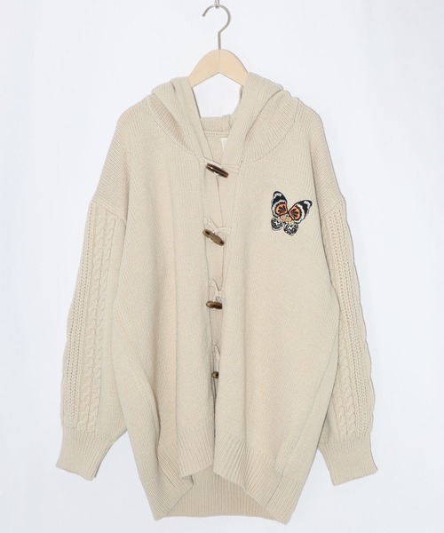 ScoLar（スカラー）の「153769：蝶刺繍ニットカーディガン（カーディガン/ボレロ・レディース・チャコールグレー/アイボリー・M）」の11枚目の写真