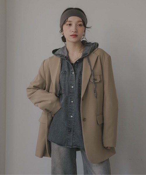 210nouve(トゥージュヌーブ)の「テンセルデニム オーバーサイズ フーディ シャツ(シャツ/ブラウス・レディース・ブルー/ブラック・FREE)」の11枚目の写真