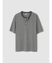 POKER FACE（ポーカーフェイス）の「STRIPE HENLEY NECK T-SHIRTS GREY（Tシャツ/カットソー）」