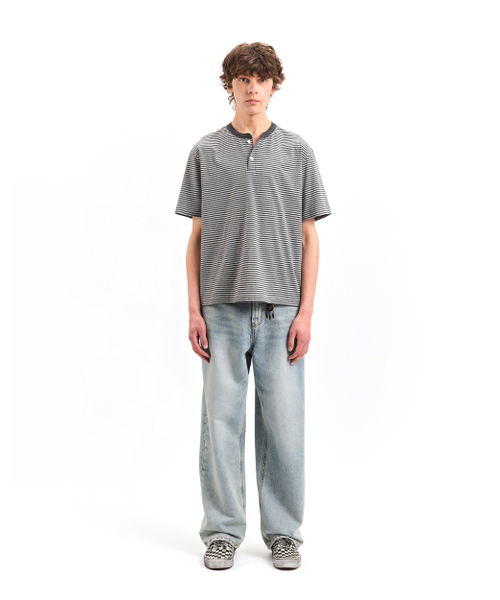 POKER FACE（ポーカーフェイス）の「STRIPE HENLEY NECK T-SHIRTS GREY（Tシャツ/カットソー・レディース・その他・1/3/2）」の2枚目の写真