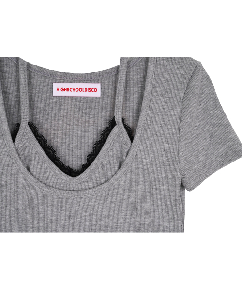 HIGH SCHOOL DISCO(ハイスクールディスコ)の「レースホルターネックショートスリーブTシャツグレー(Tシャツ/カットソー・レディース・その他・FREE)」の4枚目の写真