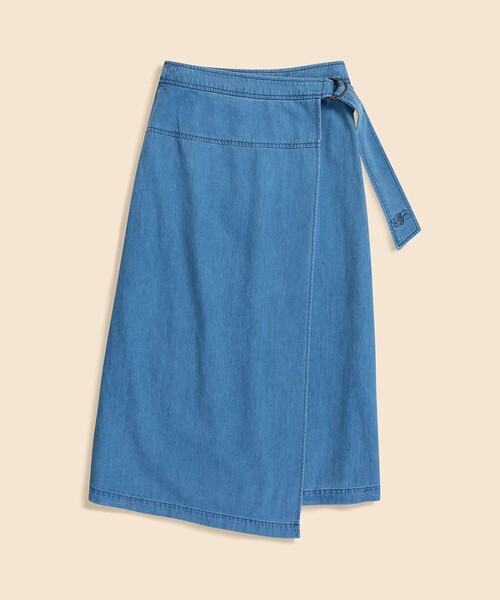 BROOKS BROTHERS(ブルックスブラザーズ)の「【Double B Collection】 コットン ライトウェイトデニム BBロゴ フェイクラップスカート(スカート・レディース・ブルー・0/2/4)」の1枚目の写真