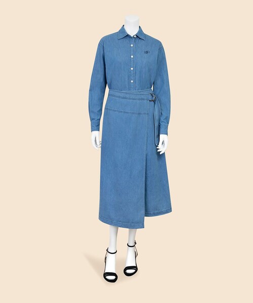 BROOKS BROTHERS(ブルックスブラザーズ)の「【Double B Collection】 コットン ライトウェイトデニム BBロゴ フェイクラップスカート(スカート・レディース・ブルー・0/2/4)」の4枚目の写真