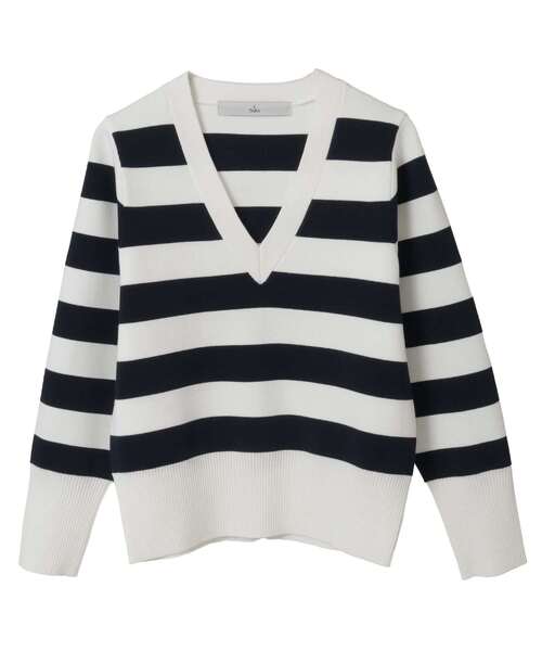 Tiara(ティアラ)の「Vネックコンパクトニット(ニット/セーター・レディース・ホワイト×ネイビー/ベージュ/オレンジ・FREE)」の5枚目の写真