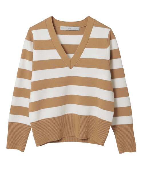 Tiara(ティアラ)の「Vネックコンパクトニット(ニット/セーター・レディース・ホワイト×ネイビー/ベージュ/オレンジ・FREE)」の14枚目の写真