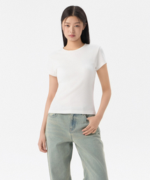 ウィメンズスリムクルーネックブラTシャツ[ホワイト]